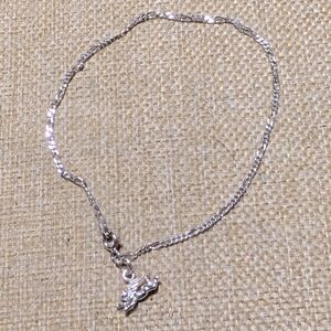 925 Sterling Silver Italy Figaro Chain Guardian Angel Cherub Charm Anklet